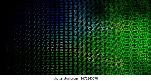 Dark Blue, Green vector backdrop with mystery symbols. Colorful mystic symbols with a gradient in ancient style. Simple design for occult depiction.