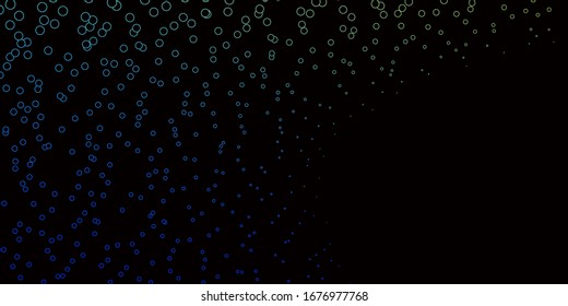Azul oscuro, fondo vectorial verde con puntos. Ilustración con un conjunto de esferas abstractas de colores brillantes. Patrón para papeles pintados, cortinas.