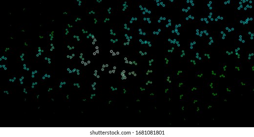 Dark Blue, Green vector backdrop with mystery symbols. Colorful vintage illustration with gradient alchemy shapes. Best design halloween events.