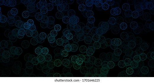 Dark Blue, Green vector backdrop with mystery symbols. Illustration with magical signs of spiritual power. Background for esoteric, mystic designs.