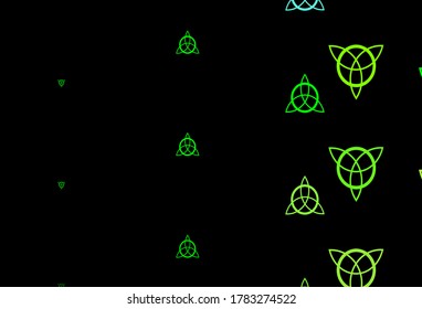 Dark Blue, Green vector backdrop with mystery symbols. Illustration with magical signs of spiritual power. Best design halloween events.