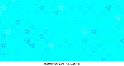 Dark blue, green vector backdrop with virus symbols. Smart illustration with covid signs in decorative style. Best design for quarantine events.