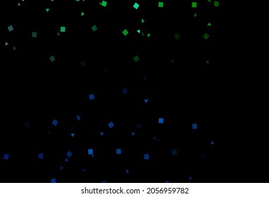 Azul oscuro, fondo vectorial verde con líneas, círculos, rhombus. Ilustración abstracta con puntos coloridos, líneas, cubos. Mejor diseño para tu anuncio, afiche, banner.