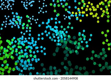 Azul oscuro, fondo vectorial verde con datos de inteligencia artificial. Ilustración colorida brillante con estructura real de IA. Plantilla para anuncios de intelecto, innovaciones.