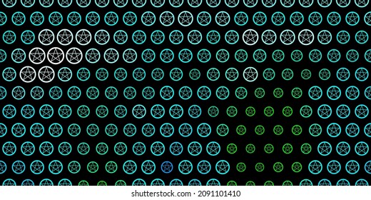 Dark Blue, Green vector backdrop with mystery symbols. Colorful vintage illustration with gradient alchemy shapes. Design for magic, spiritual events.