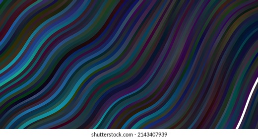 Azul oscuro, fondo vectorial verde con líneas dobladas. Muestra brillante con líneas inclinadas coloridas, formas. Patrón de folletos, folletos.