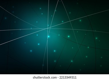 Azul oscuro, fondo vectorial verde con líneas, círculos. Ilustración abstracta moderna con puntos coloridos, líneas. Patrón de folletos y folletos