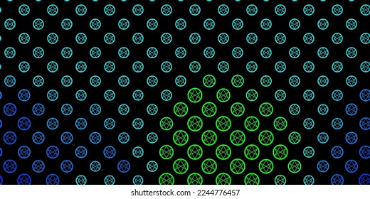 Dark Blue, Green vector backdrop with mystery symbols. Retro design in abstract style with witchcraft forms. Design for magic, spiritual events.
