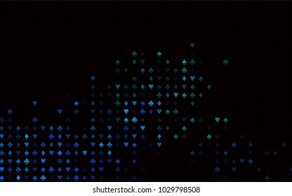 Dark Blue, Green vector background with cards signs. Blurred decorative design of hearts, spades, clubs, diamonds. Pattern for ads of parties, events in Vegas.