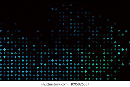 Dark Blue, Green vector background with cards signs. Colored illustration with hearts, spades, clubs, diamonds. Smart design for your business advert of casinos.