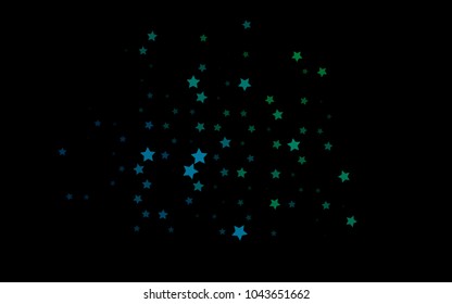 Dark Blue, Green vector background with colored stars. Decorative shining illustration with stars on abstract template. Best design for your ad, poster, banner.