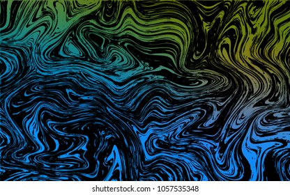 Dark Blue, Green vector background with bent lines. A sample with blurred bubble shapes. Marble design for your web site.