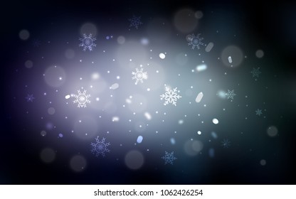 Dark Blue, Green vector background with xmas snowflakes. Decorative shining illustration with snow on abstract template. New year design for your ad, poster, banner.