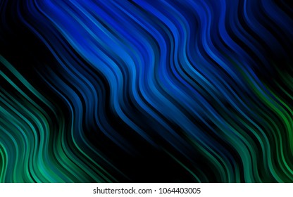 Dark Blue, Green vector background with bent ribbons. Shining illustration, which consist of blurred lines, circles. New composition for your brand book.