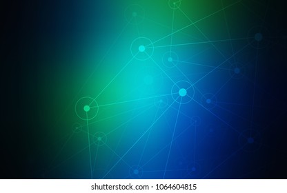 Dark Blue, Green vector background with dots and lines. Glitter abstract illustration with connection of triangle structure. Pattern can be used for beautiful websites.