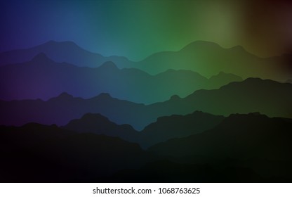 Dark Blue, Green vector background with lamp shapes. Creative illustration in halftone mountain style with gradient. Mountain design for your web site.