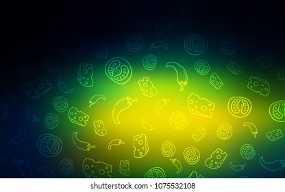 Dark Blue, Green vector background with tasty food. Glitter abstract sketch with gourmet food. Doodle design for your business advert of cafes.