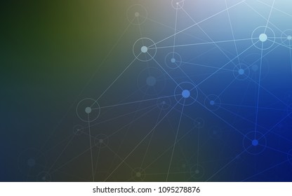 Dark Blue, Green vector background with bubbles, lines. Modern abstract colorful illustration with spheres and lines. Pattern can be used for futuristic ad, booklets.