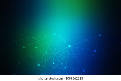 Dark Blue, Green vector background with bubbles, lines. Glitter abstract illustration with connection of triangle structure. New design for ad, poster, banner of your website.