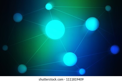 Dark Blue, Green vector background with dots and lines. Abstract illustration with colorful discs and triangles. New design for ad, poster, banner of your website.