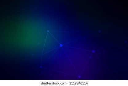 Dark Blue, Green vector background with bubbles, lines. Glitter abstract illustration with connection of triangle structure. New design for ad, poster, banner of your website.