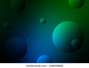 Dark Blue, Green vector background with bubbles. Modern abstract illustration with colorful water drops. Pattern can be used as texture of water, rain drops.