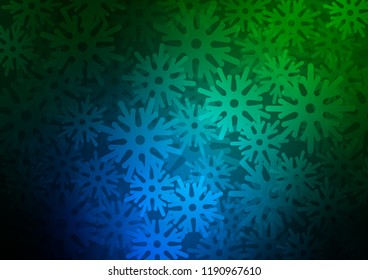 Dark Blue, Green vector background with xmas snowflakes. Glitter abstract illustration with crystals of ice. The pattern can be used for new year ad, booklets.