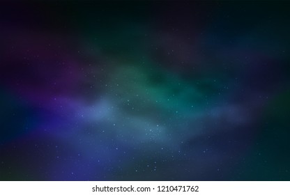Dark Blue, Green vector background with galaxy stars. Shining colored illustration with bright astronomical stars. Best design for your ad, poster, banner.