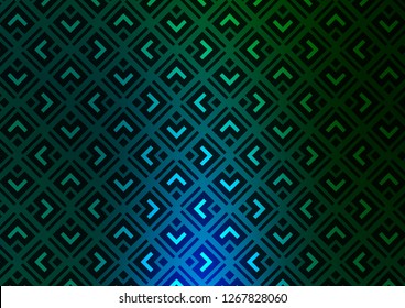 Dark Blue, Green vector background with lines, rhombuses. Colorful lines, squares on abstract background with gradient. Pattern for websites, landing pages.
