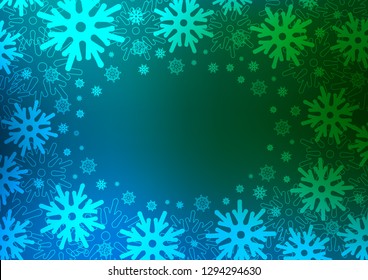 Dark Blue, Green vector background with xmas snowflakes. Blurred decorative design in xmas style with snow. New year design for your business advert.
