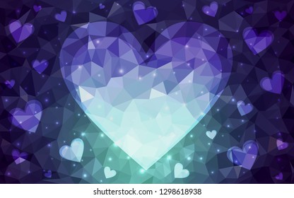 Dark Blue, Green vector  background with Shining hearts. Glitter abstract illustration with colorful hearts in romantic style. Pattern for carnival, festival romantic leaflets.