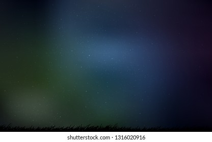 Dark Blue, Green vector background with galaxy stars. Glitter abstract illustration with colorful cosmic stars. Template for cosmic backgrounds.