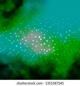 Dark Blue, Green vector background with small and big stars. Colorful illustration in abstract style with gradient stars. Pattern for new year ad, booklets.
