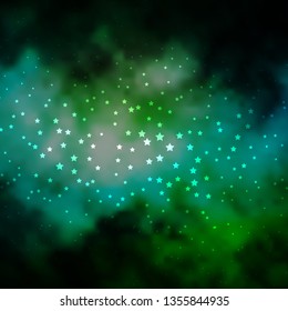 Dark Blue, Green vector background with small and big stars. Colorful illustration with abstract gradient stars. Pattern for new year ad, booklets.