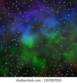 Dark Blue, Green vector background with small and big stars. Colorful illustration with abstract gradient stars. Best design for your ad, poster, banner.