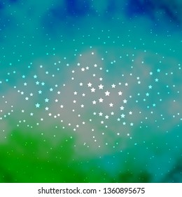 Dark Blue, Green vector background with small and big stars. Shining colorful illustration with small and big stars. Design for your business promotion.