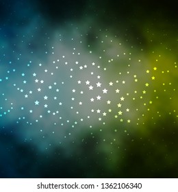 Dark Blue, Green vector background with colorful stars. Decorative illustration with stars on abstract template. Pattern for new year ad, booklets.
