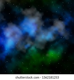 Dark Blue, Green vector background with small and big stars. Colorful illustration with abstract gradient stars. Theme for cell phones.