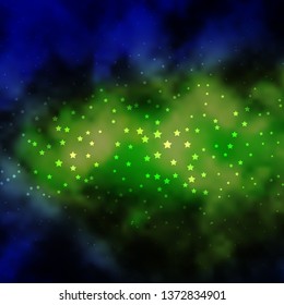 Dark Blue, Green vector background with colorful stars. Modern geometric abstract illustration with stars. Best design for your ad, poster, banner.