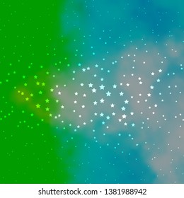 Dark Blue, Green vector background with small and big stars. Blur decorative design in simple style with stars. Best design for your ad, poster, banner.