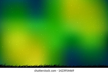 Dark Blue, Green vector background with galaxy stars. Glitter abstract illustration with colorful cosmic stars. Template for cosmic backgrounds.