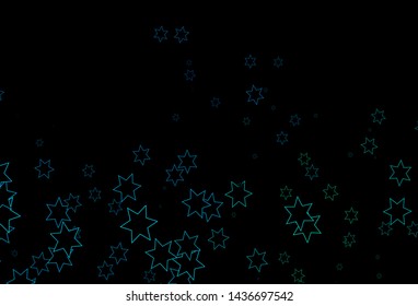 Dark Blue, Green vector background with colored stars. Shining colored illustration with stars. Smart design for your business advert.