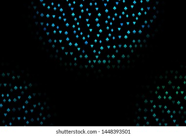 Dark Blue, Green vector background with cards signs. Shining illustration with hearts, spades, clubs, diamonds. Design for ad, poster, banner of gambling websites.