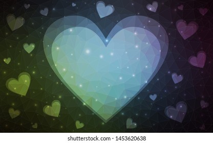Dark Blue, Green vector  background with Shining hearts. Blurred decorative design in doodle style with hearts. Pattern for valentine's ad, booklets.
