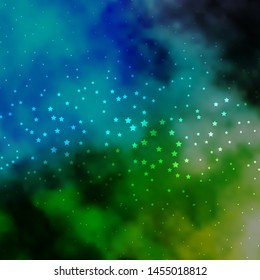 Dark Blue, Green vector background with colorful stars. Shining colorful illustration with small and big stars. Theme for cell phones.