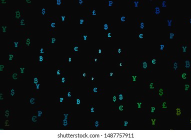 Dark Blue, Green vector background with financial symbols. Abstract illustration with colored financial digital symbols. Template for ads of currency markets, bank loans.