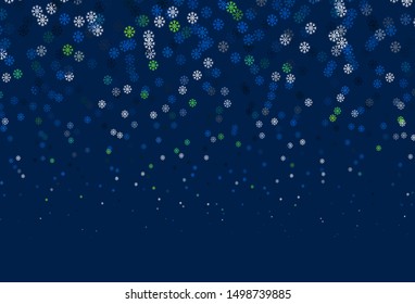 Dark Blue, Green vector background with xmas snowflakes. Colorful snowflakes with gradient on abstract background. New year design for poster, banner.