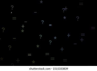 Dark Blue, Green vector background with math elements. Colored mathematic signs with gradient on white background. Template for landing page of typography.