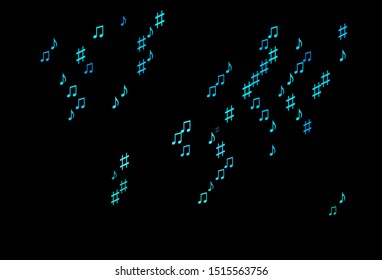 Dark Blue, Green vector background with music symbols. Shining illustration of colorful gradient music notes. Pattern for websites of musitians.