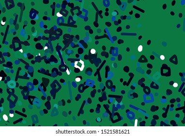 Dark Blue, Green vector background with abstract shapes. Decorative design in abstract style with random forms. Modern design for your business card.